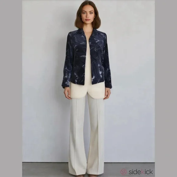 Chico’s Velvet Paisley Blazer 1 M 8/10 Blue - Picture 3 of 12